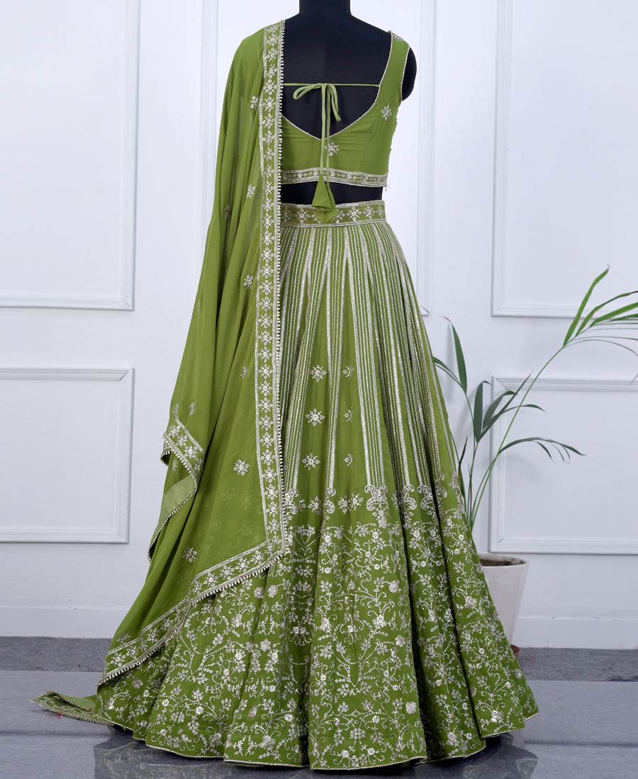 Green Georgette Semi-Stitched Lehenga Choli Featuring Sequin Work