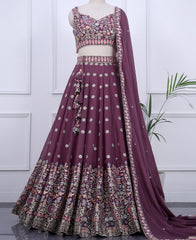Party Wear Dusky Rose Georgette Semi-Stitched Lehenga Choli with Sequins Work