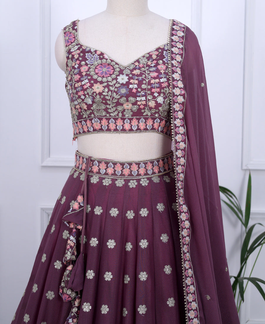 Party Wear Dusky Rose Georgette Semi-Stitched Lehenga Choli with Sequins Work