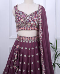 Party Wear Dusky Rose Georgette Semi-Stitched Lehenga Choli with Sequins Work
