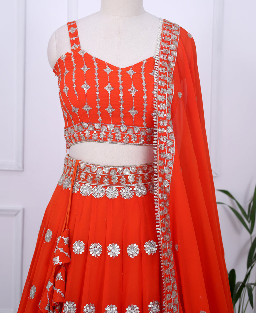 Orange Sequin-Embellished Georgette Lehenga Choli