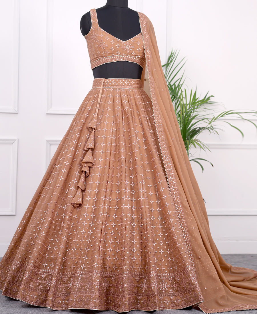 Light Orange Sequins-Embellished Georgette Lehenga Choli