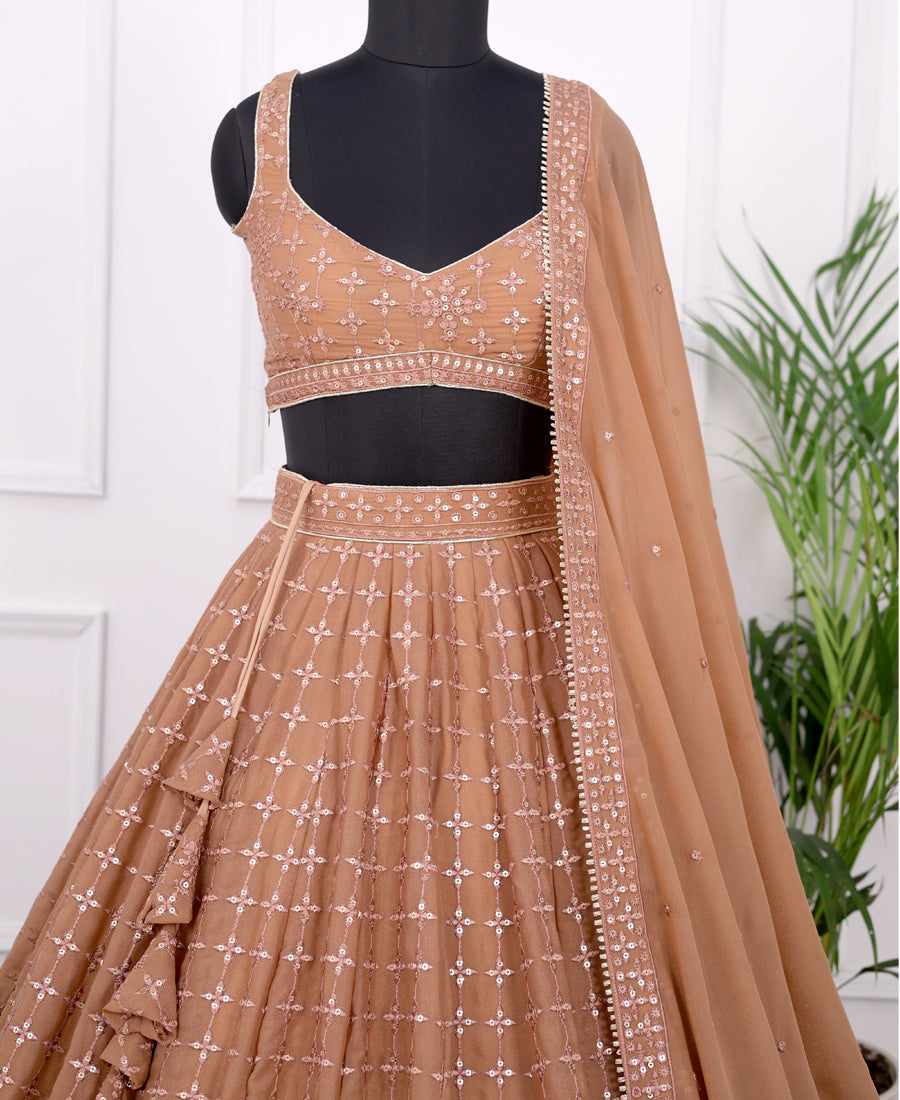 Light Orange Sequins-Embellished Georgette Lehenga Choli