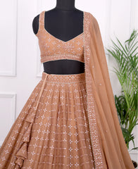 Light Orange Sequins-Embellished Georgette Lehenga Choli