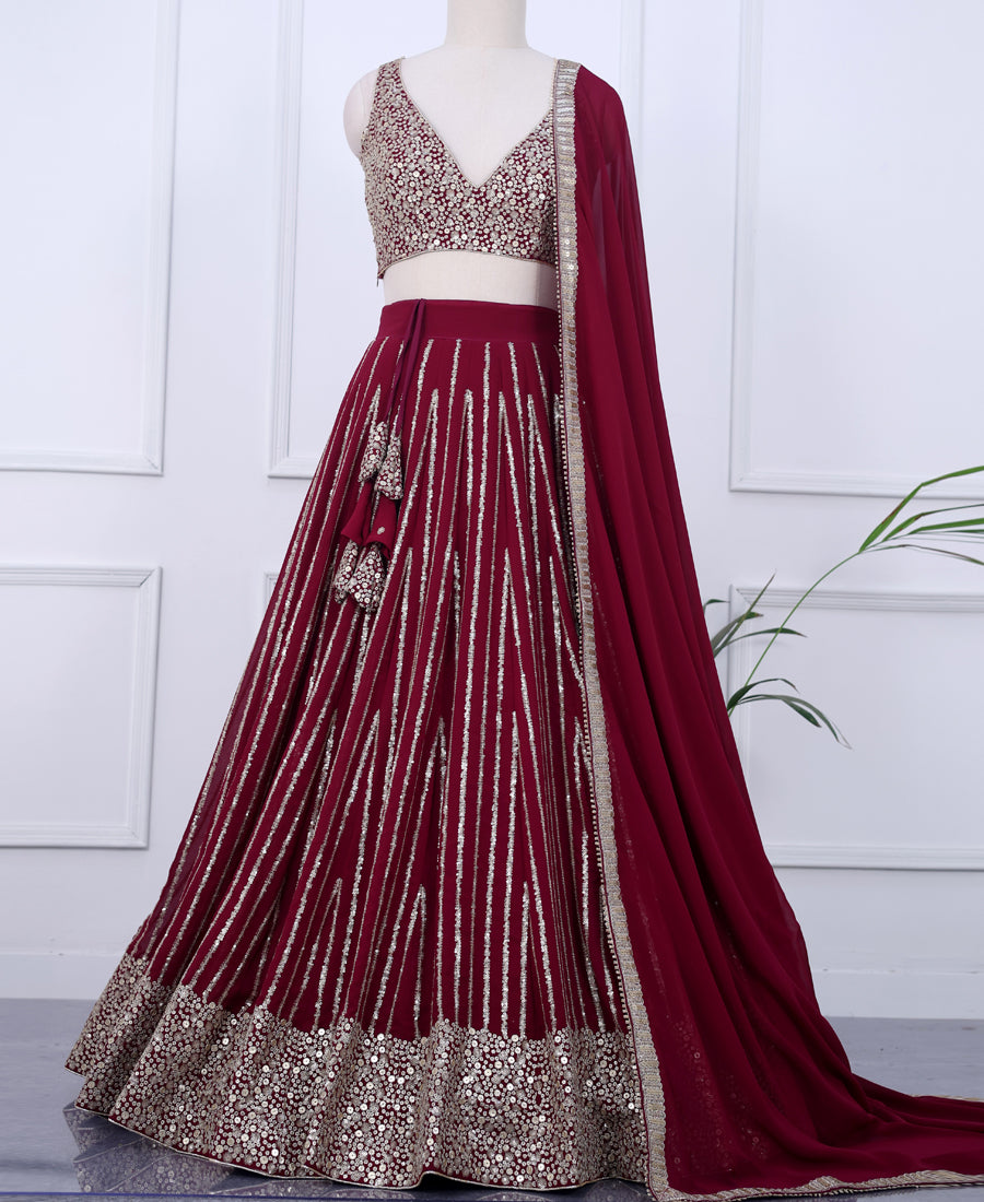 Maroon Georgette Lehenga Choli with Sequin Work