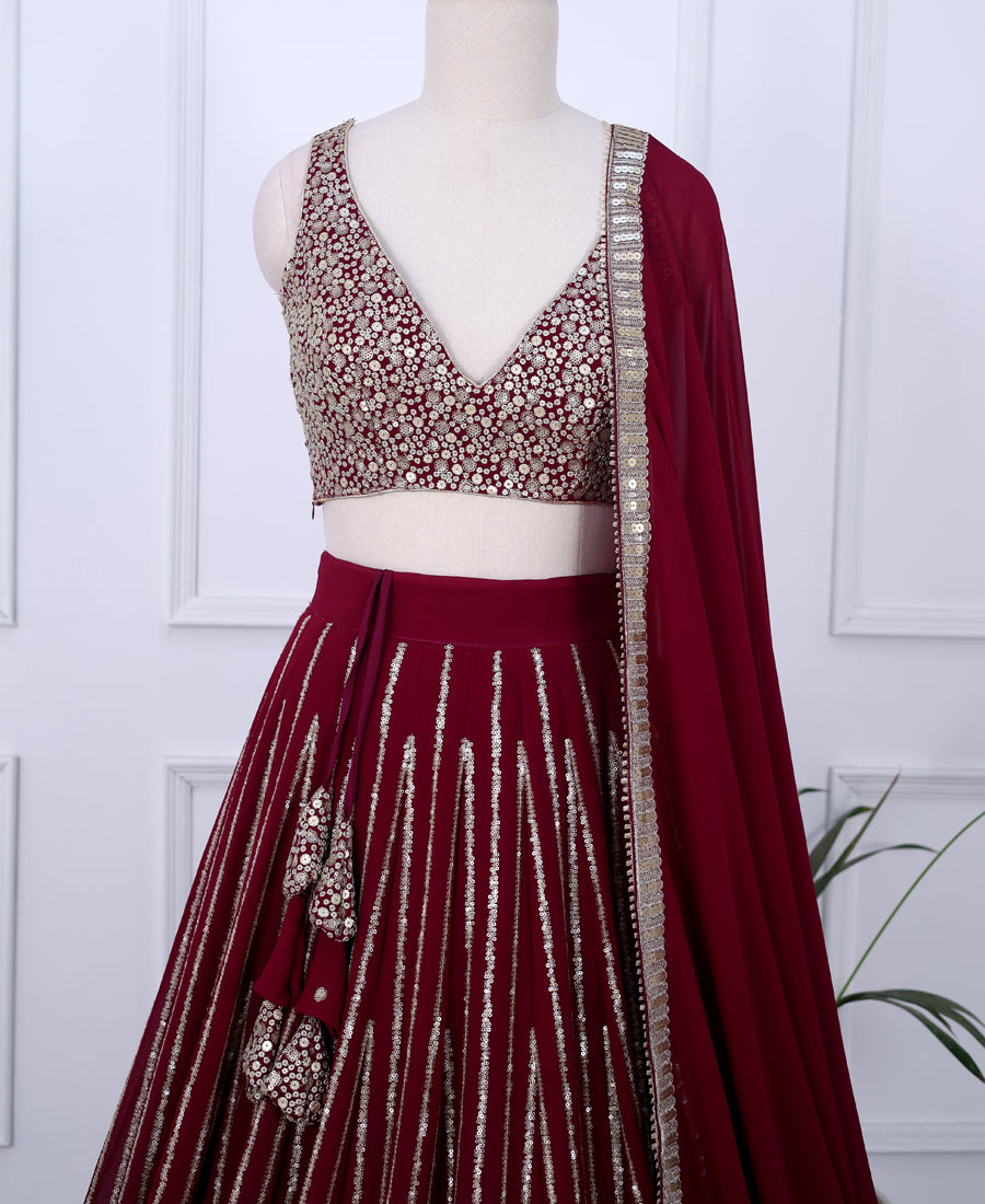 Maroon Georgette Lehenga Choli with Sequin Work