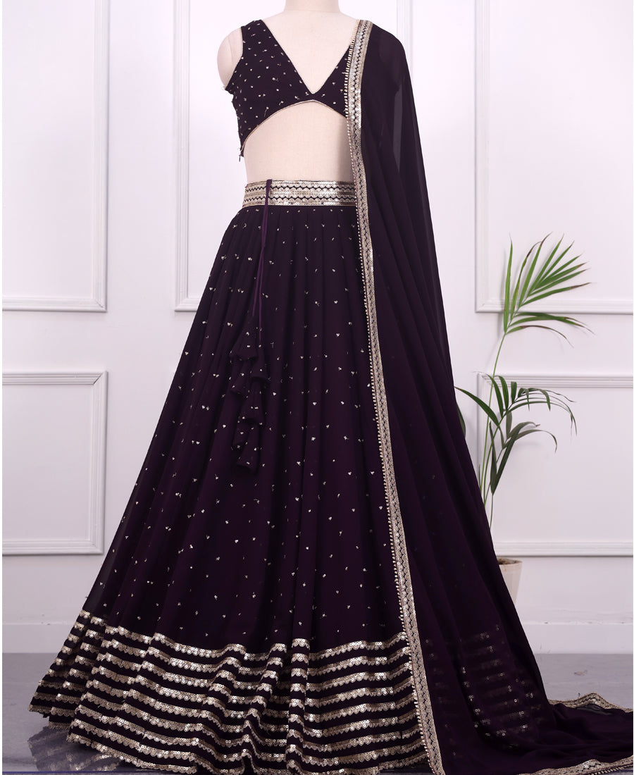 Festive Dark Purple Lehenga Choli with Beautiful Sequins Embroidery