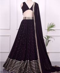 Festive Dark Purple Lehenga Choli with Beautiful Sequins Embroidery