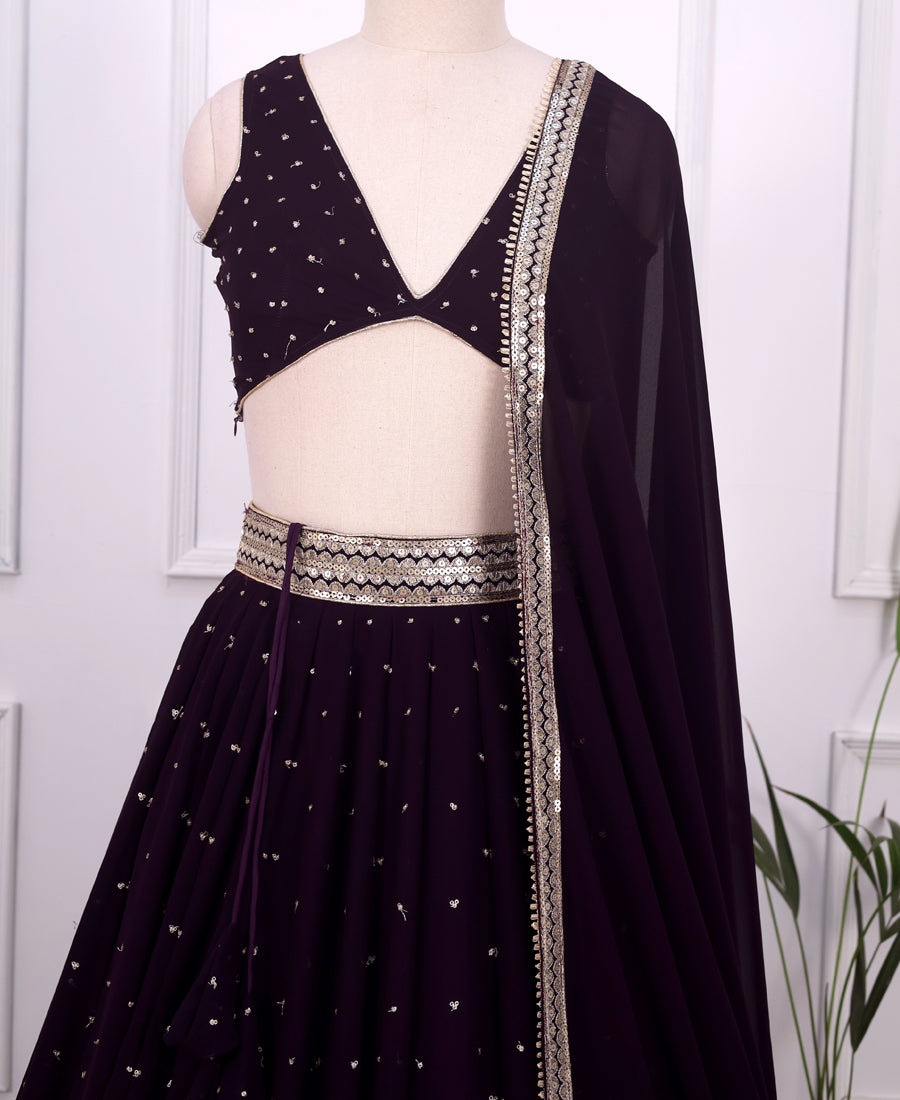Festive Dark Purple Lehenga Choli with Beautiful Sequins Embroidery