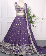 Designer Dark Lavender Sequins Work Georgette Lehenga Choli