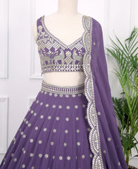 Designer Dark Lavender Sequins Work Georgette Lehenga Choli