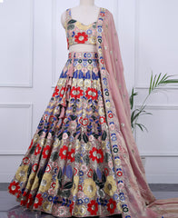 Multi-Color Fendi Fabric Lehenga Choli with Sequins & Thread Work