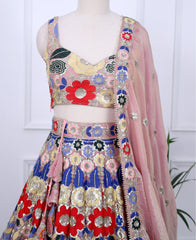 Multi-Color Fendi Fabric Lehenga Choli with Sequins & Thread Work