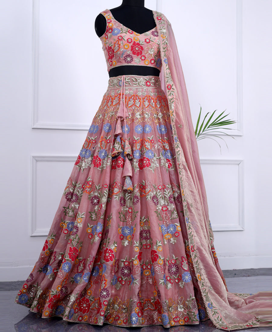 Multi-Color Lehenga Choli Adorned with Sequins & Thread Embroidery
