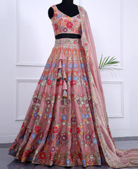Multi-Color Lehenga Choli Adorned with Sequins & Thread Embroidery