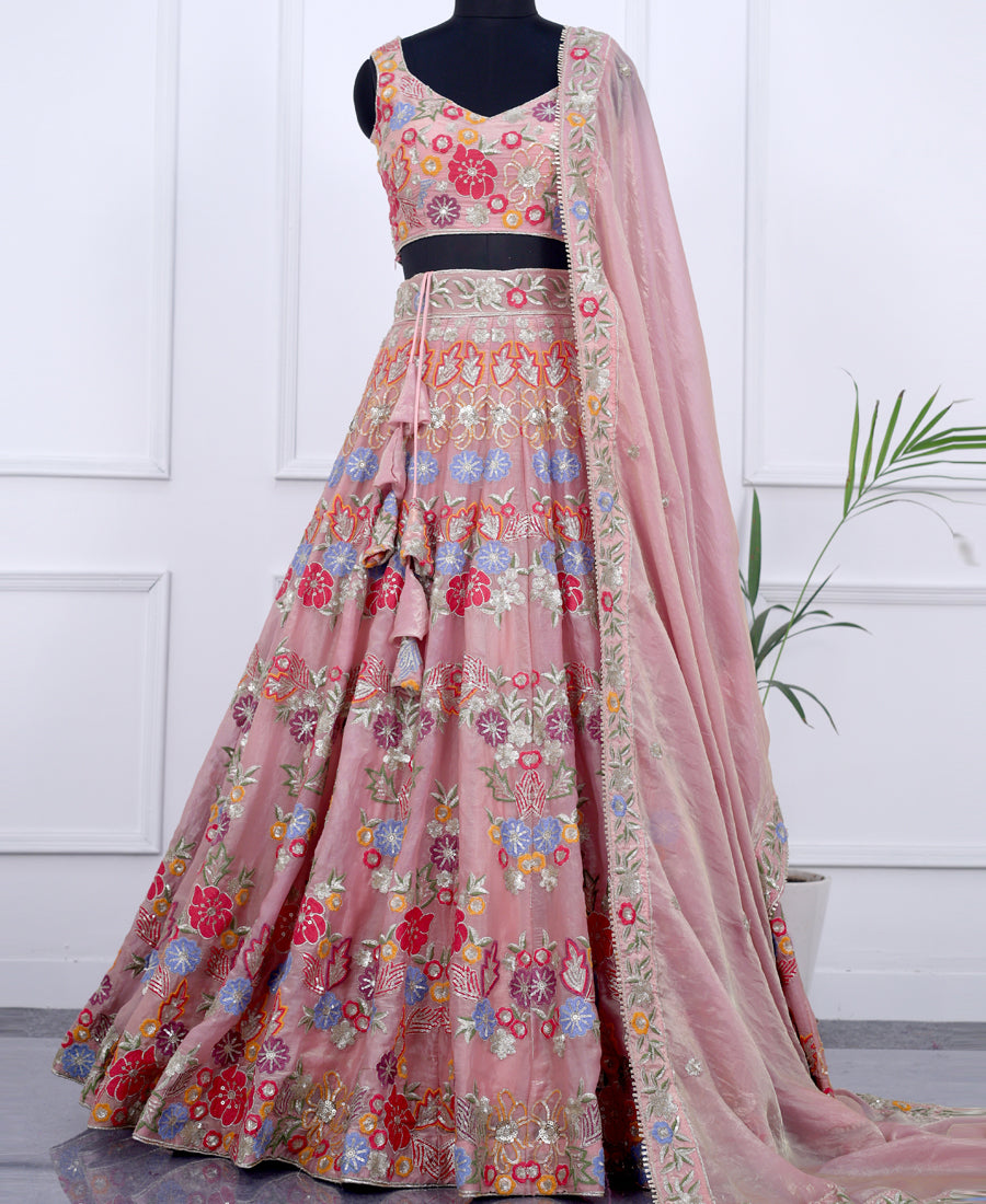 Multi-Color Lehenga Choli Adorned with Sequins & Thread Embroidery