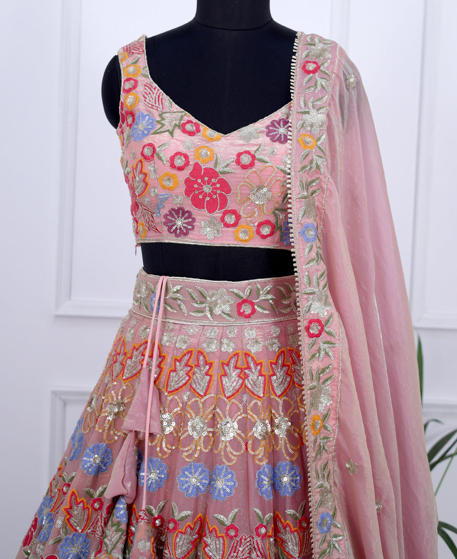 Multi-Color Lehenga Choli Adorned with Sequins & Thread Embroidery