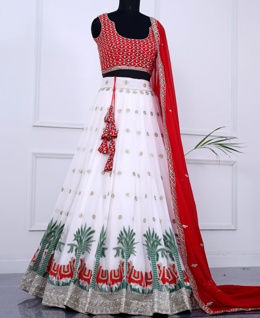 White Sequin and Thread-Work Embellished Lehenga Choli