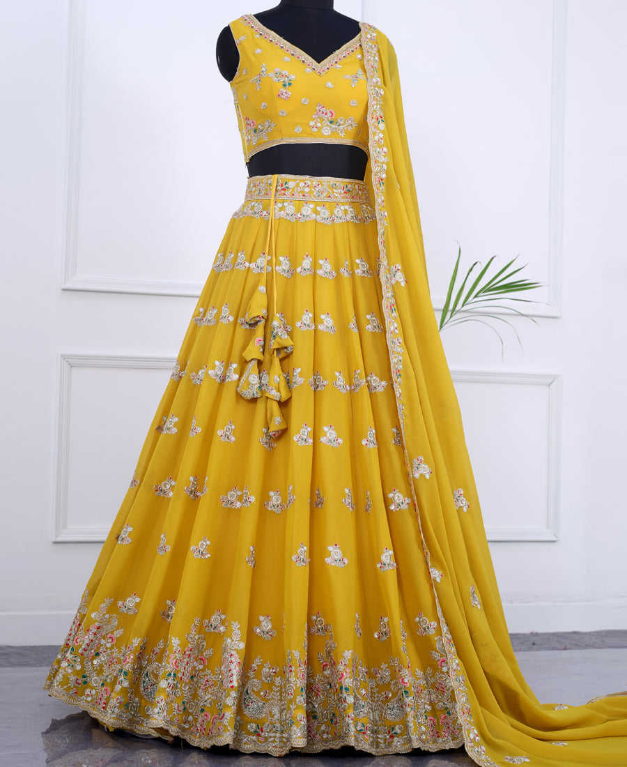 Mustard Yellow Embellished Lehenga Choli Featuring Sequins