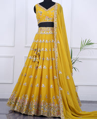 Mustard Yellow Embellished Lehenga Choli Featuring Sequins
