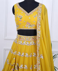 Mustard Yellow Embellished Lehenga Choli Featuring Sequins
