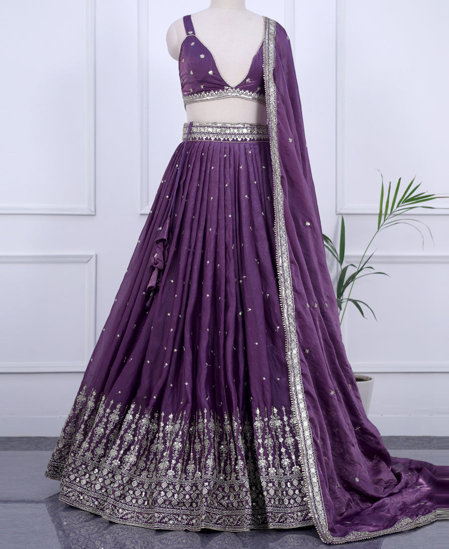 Dusky Purple Semi-Stitched Lehenga Choli Featuring Sequin Work