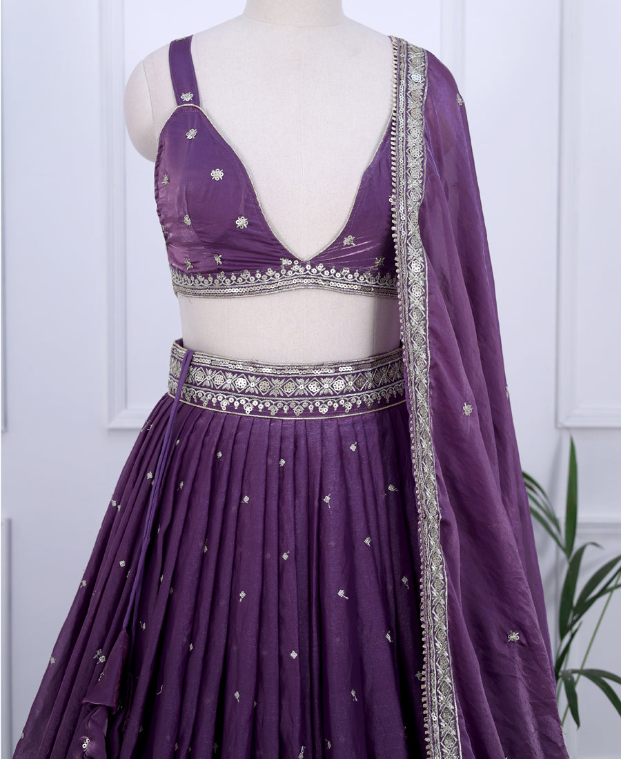 Dusky Purple Semi-Stitched Lehenga Choli Featuring Sequin Work