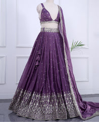Dusky Purple Semi-Stitched Lehenga Choli Featuring Sequin Work