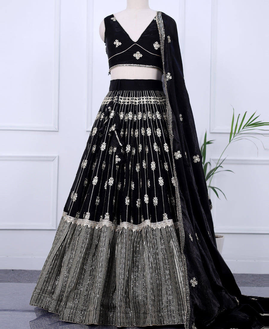 Black Embellished Lehenga Choli Featuring Sequin Work