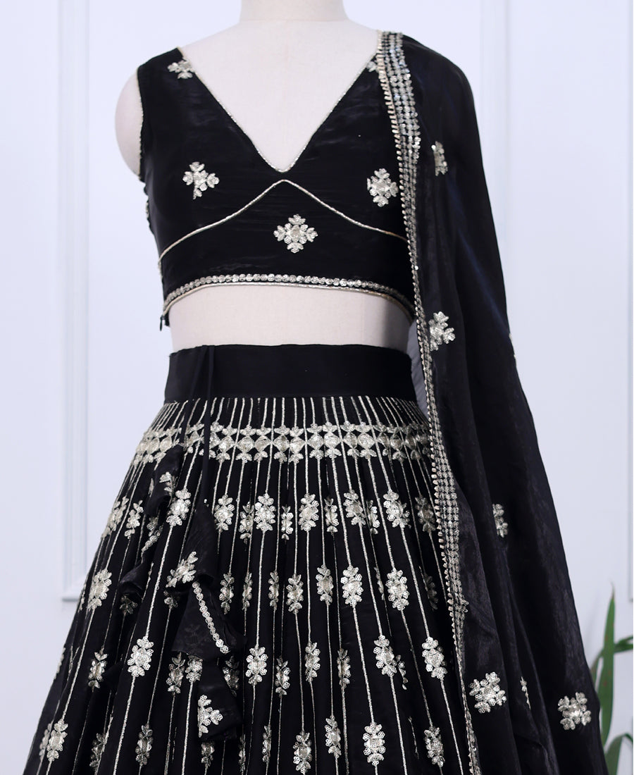 Black Embellished Lehenga Choli Featuring Sequin Work
