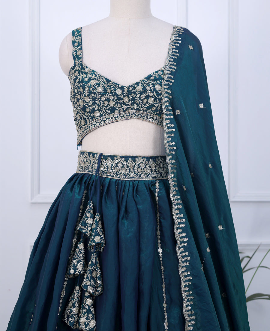 Bottle Green Designer Lehenga Choli Featuring Sequin Embroidery