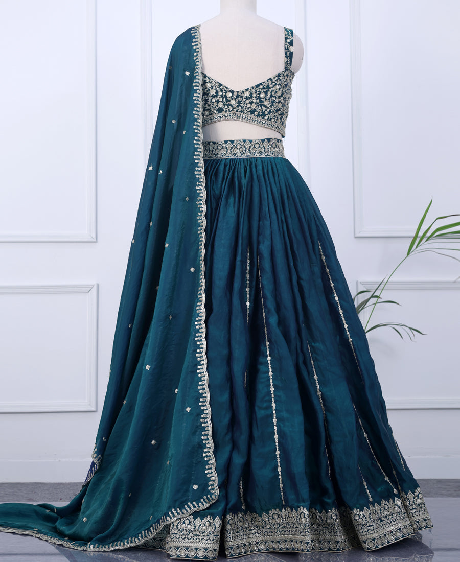 Bottle Green Designer Lehenga Choli Featuring Sequin Embroidery