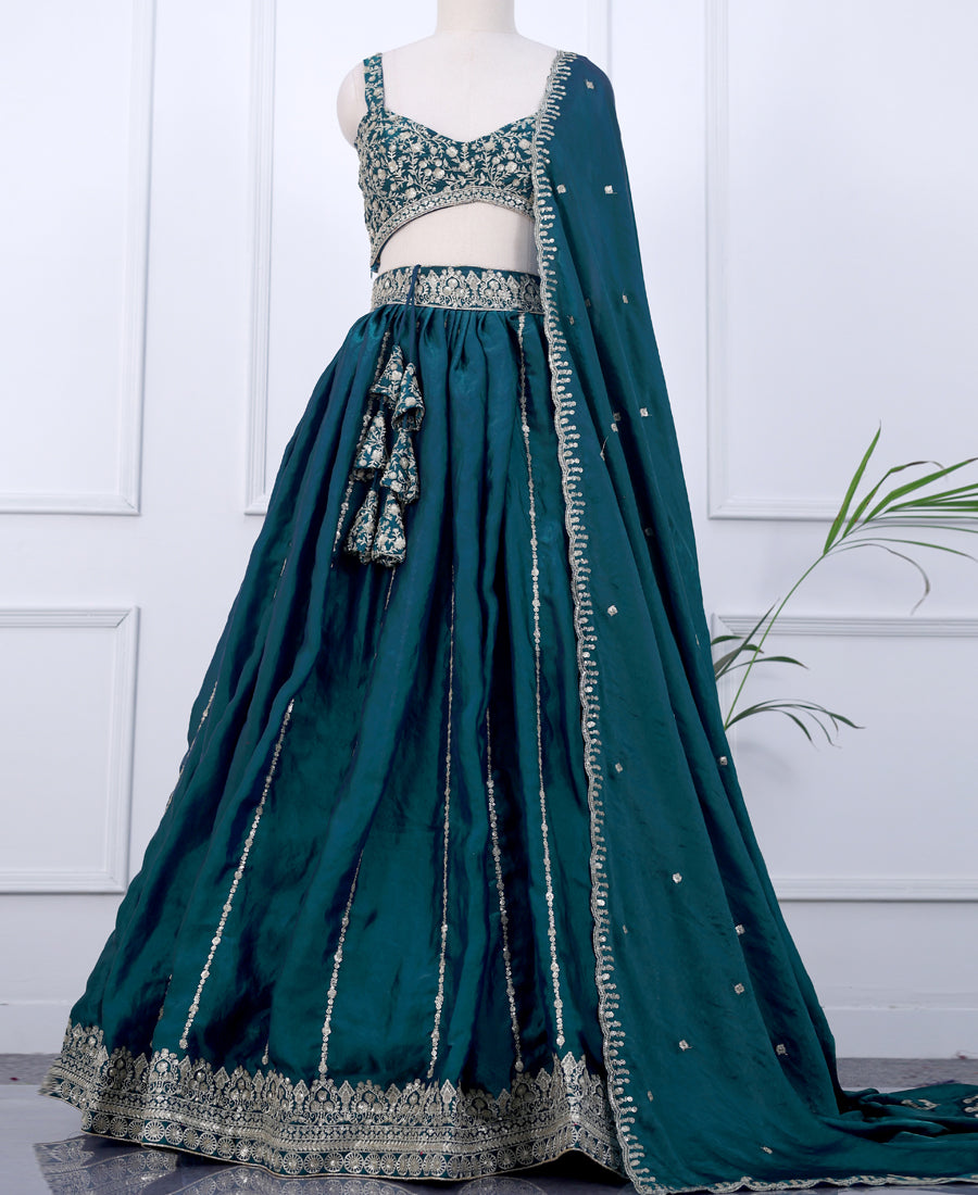 Bottle Green Designer Lehenga Choli Featuring Sequin Embroidery