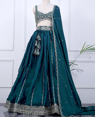 Bottle Green Designer Lehenga Choli Featuring Sequin Embroidery