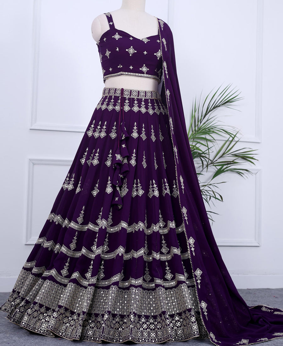 Deep Purple Party Lehenga Choli with Beautiful Sequins Embroidery