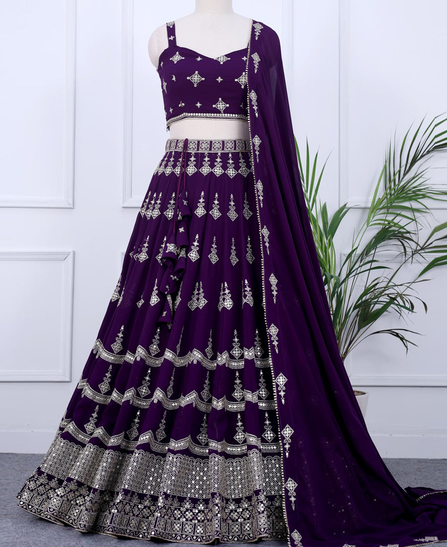 Deep Purple Party Lehenga Choli with Beautiful Sequins Embroidery