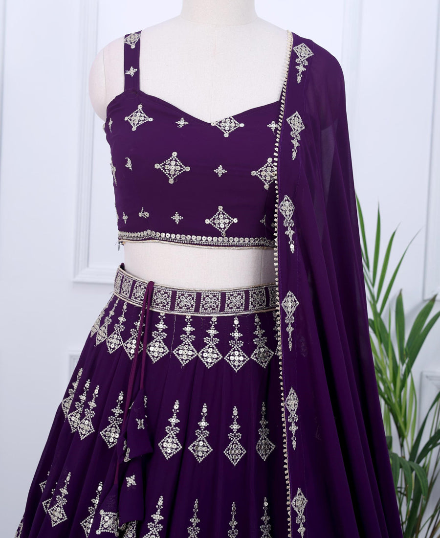Deep Purple Party Lehenga Choli with Beautiful Sequins Embroidery
