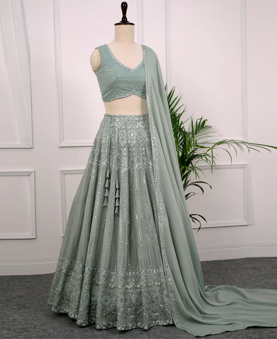 Jungle Mist Georgette Lehenga Choli with Sequins Work