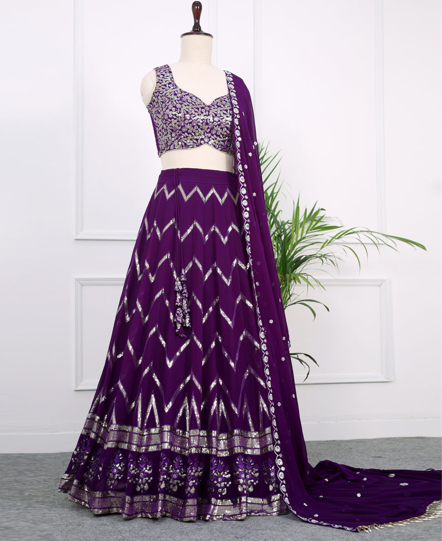 Deep Purple Georgette Lehenga Choli with Glittering Sequins