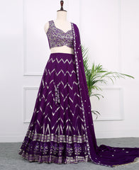 Deep Purple Georgette Lehenga Choli with Glittering Sequins