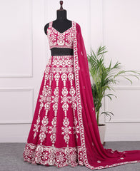 Red Georgette Ensemble with Intricate Thread–Sequins Work