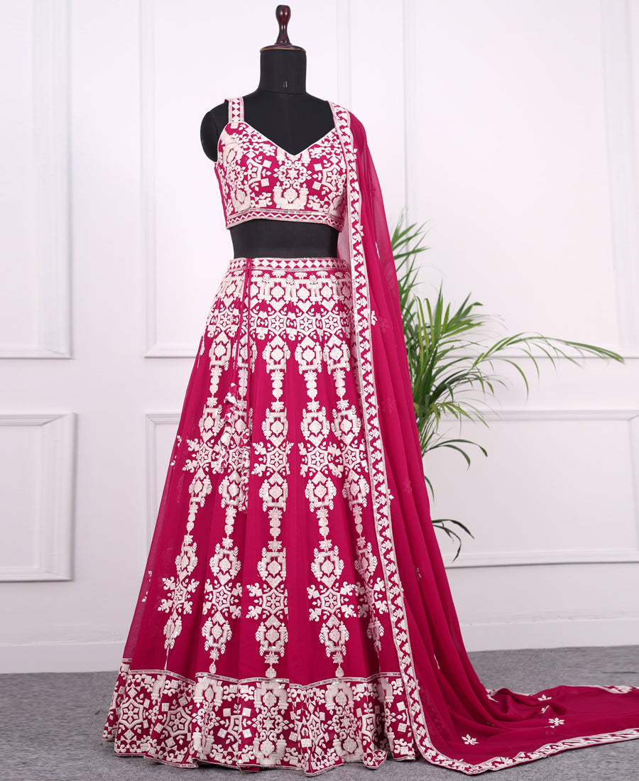 Red Georgette Ensemble with Intricate Thread–Sequins Work