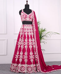 Red Georgette Ensemble with Intricate Thread–Sequins Work