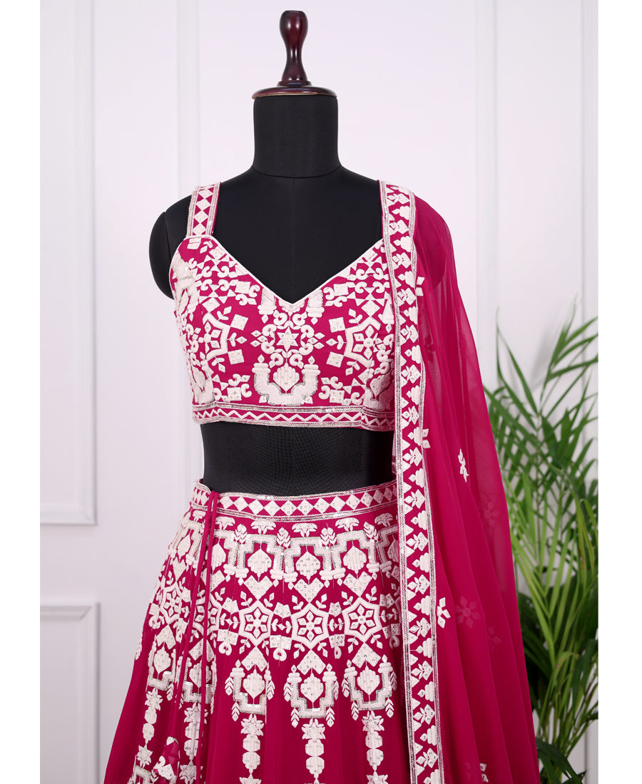 Red Georgette Ensemble with Intricate Thread–Sequins Work