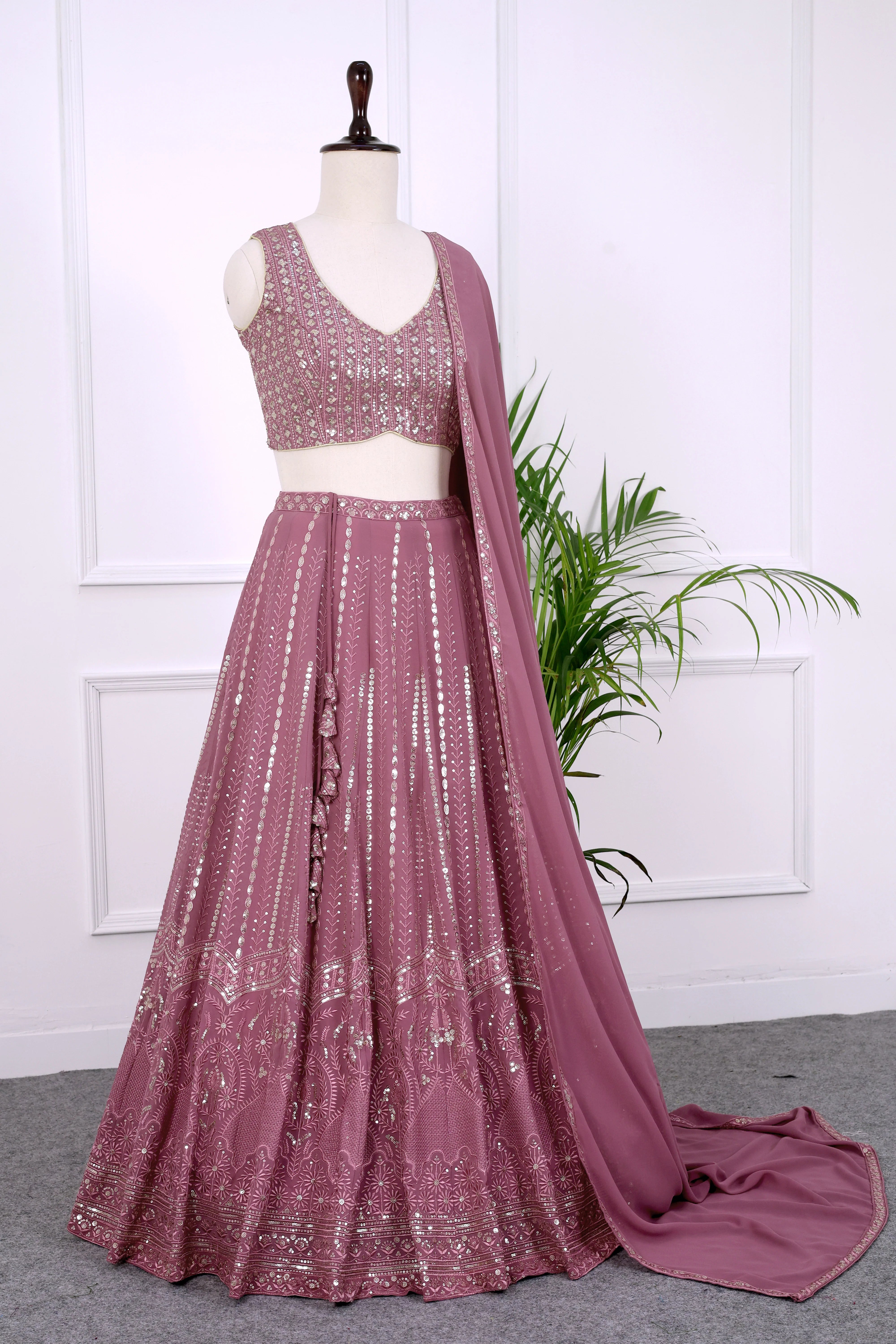 Trendy Pink Lehenga Choli with Shimmering Sequins Work