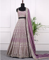 Lavender Georgette Lehenga Choli with Sequins and Zari Work