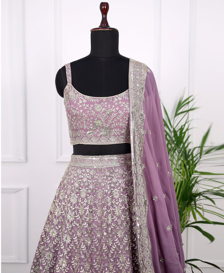 Lavender Georgette Lehenga Choli with Sequins and Zari Work