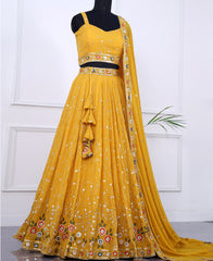 Yellow Lehenga Choli with Multi Sequins and Intricate Thread Work