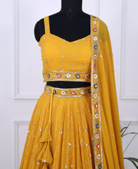 Yellow Lehenga Choli with Multi Sequins and Intricate Thread Work