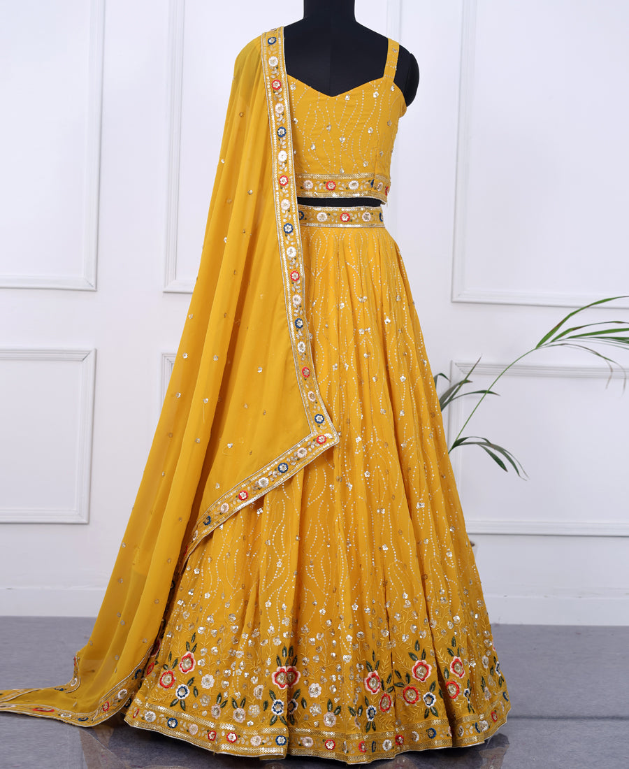 Yellow Lehenga Choli with Multi Sequins and Intricate Thread Work